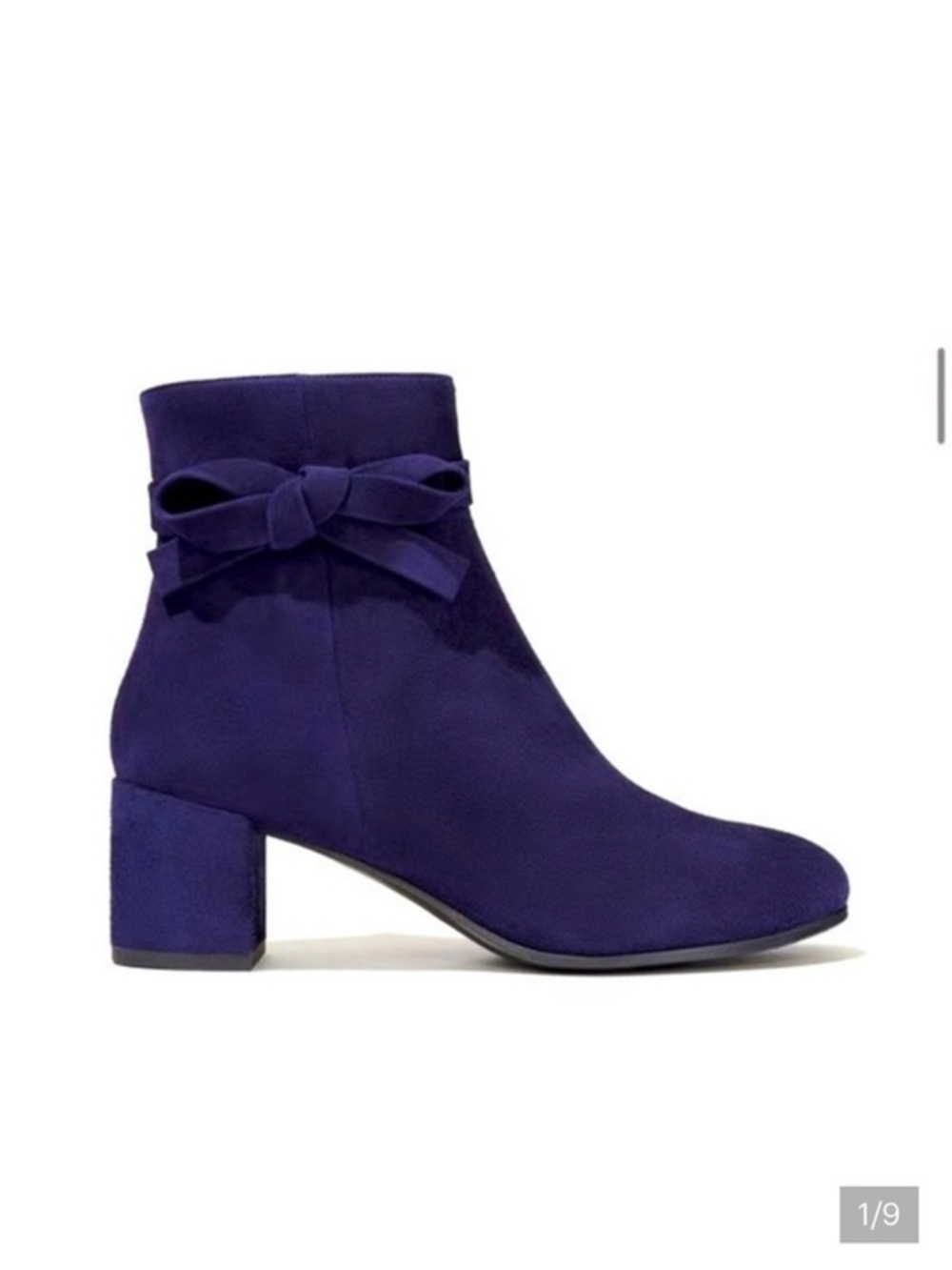 new Margaux “The Boot” Suede Ankle Boots with Bow Detail in Blue, size 7